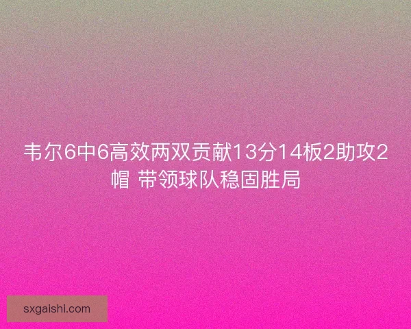 韦尔6中6高效两双贡献13分14板2助攻2帽 带领球队稳固胜局