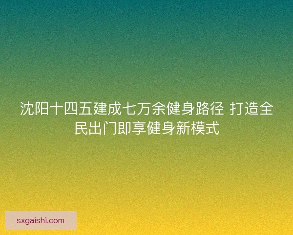 沈阳十四五建成七万余健身路径 打造全民出门即享健身新模式