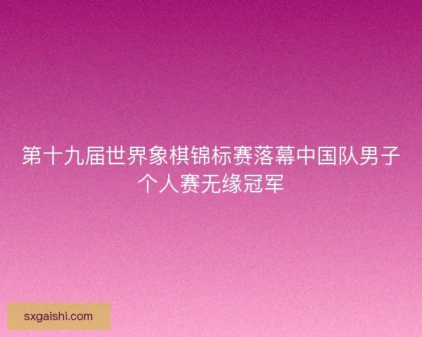 第十九届世界象棋锦标赛落幕中国队男子个人赛无缘冠军